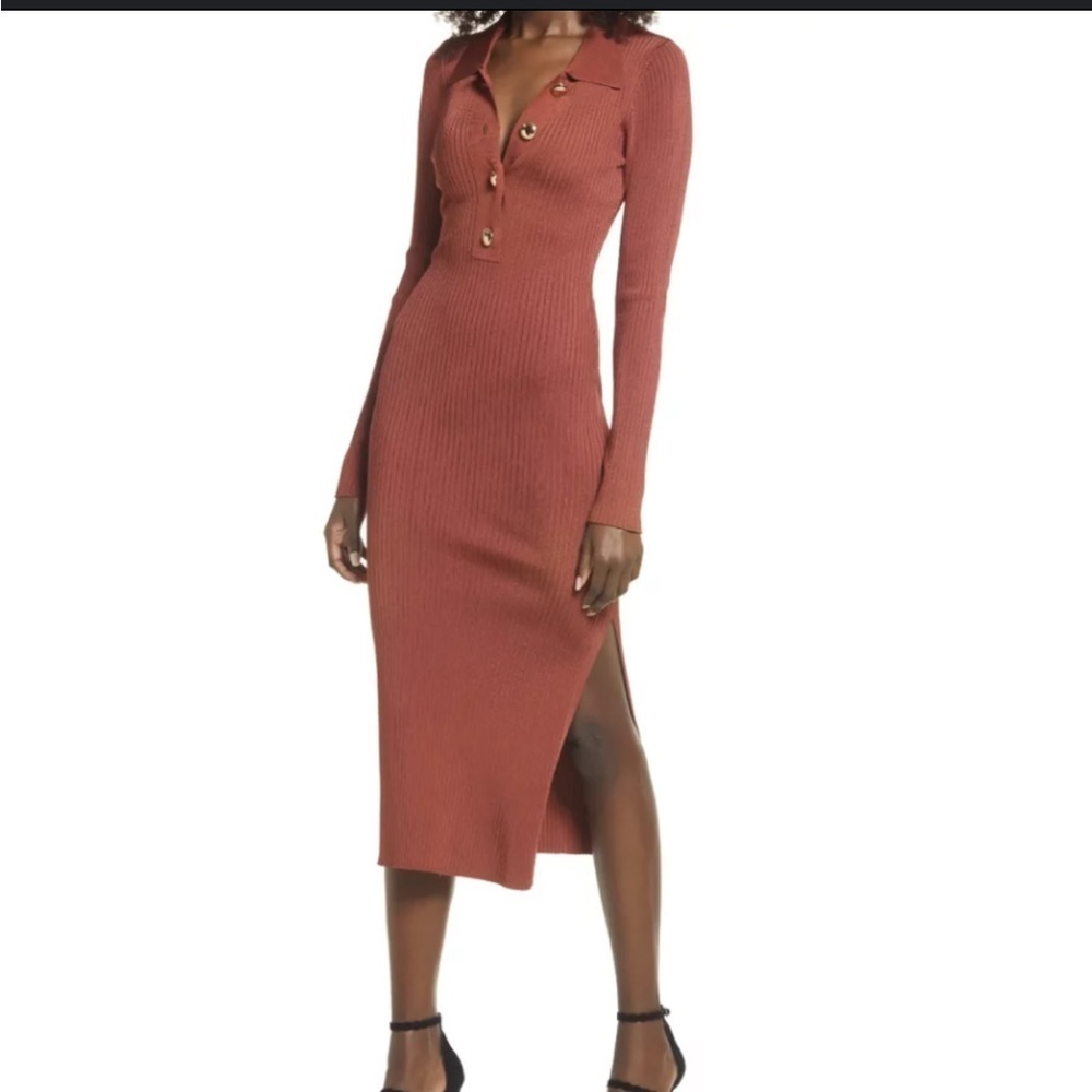 NWOT GOOD AMERICAN-POLO MIDI DRESS BRICK size 00/0 or XS/S reg $150